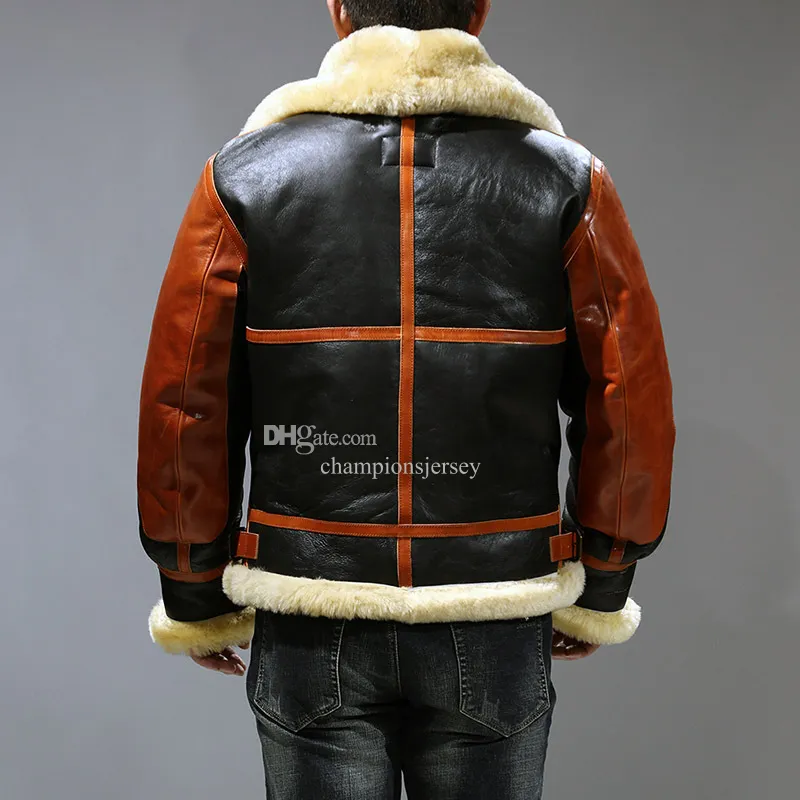 Oil Waxed Cowhide Leather B3 Bomber Jacket with Fur Lining for Men, Black, Winter 2024, Thick, Detachable Liner, Geometric Pattern, Vintage Style, Oil Waxed Cowhide Leather B3 Bomber Jacket with Fur Lining for Men, Black, Winter 2024, Thick, Detachable Liner, Geometric Pattern, Vintage Style,