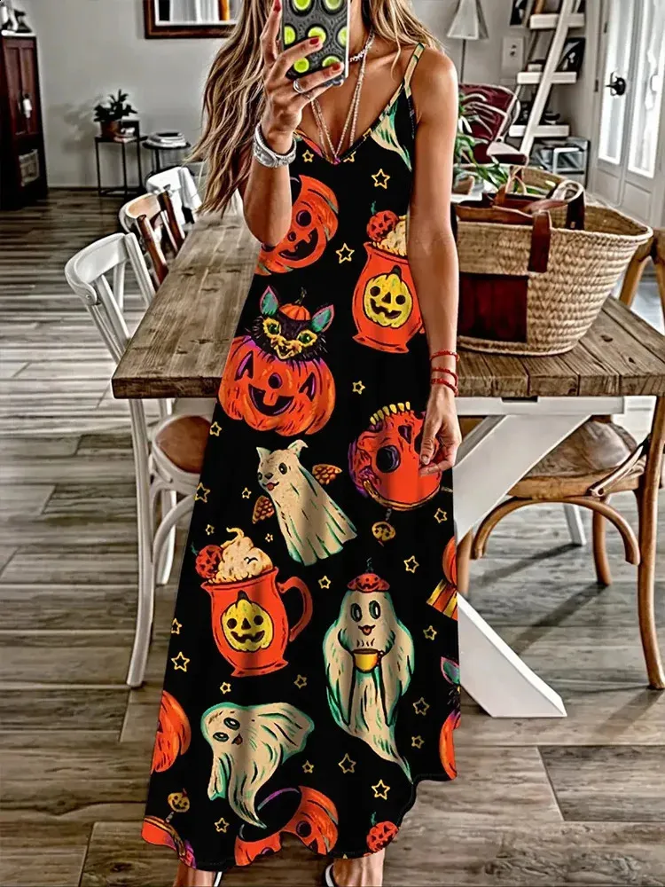 Halloween Pumpkin Print Sleeveless V Neck... From Zara02, $29.19 In Bulk |  DHgate.Com