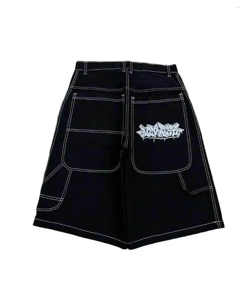 Mens Cargo Denim Shorts Embroidery Skate Baggy Retro Y2k Haruku