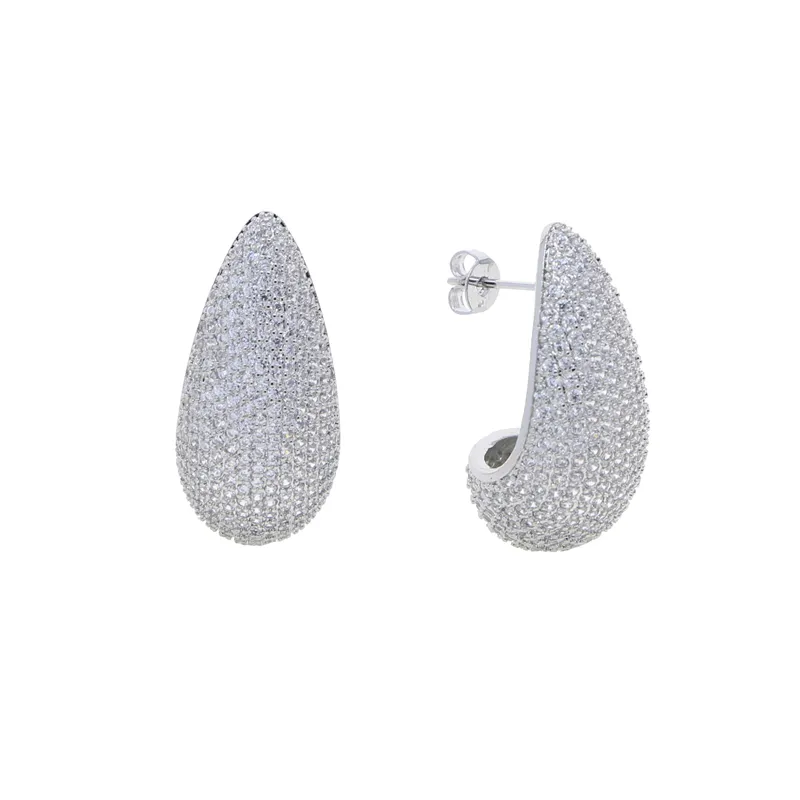 Gold Teardrop Peas Stud Earrings With Micro Pave Sparking CZ