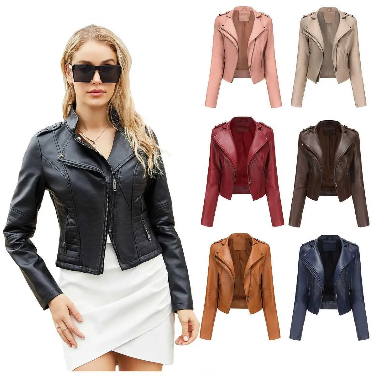 DHgate.com:Womens Leather Jacket with Rivets - Short, Pure