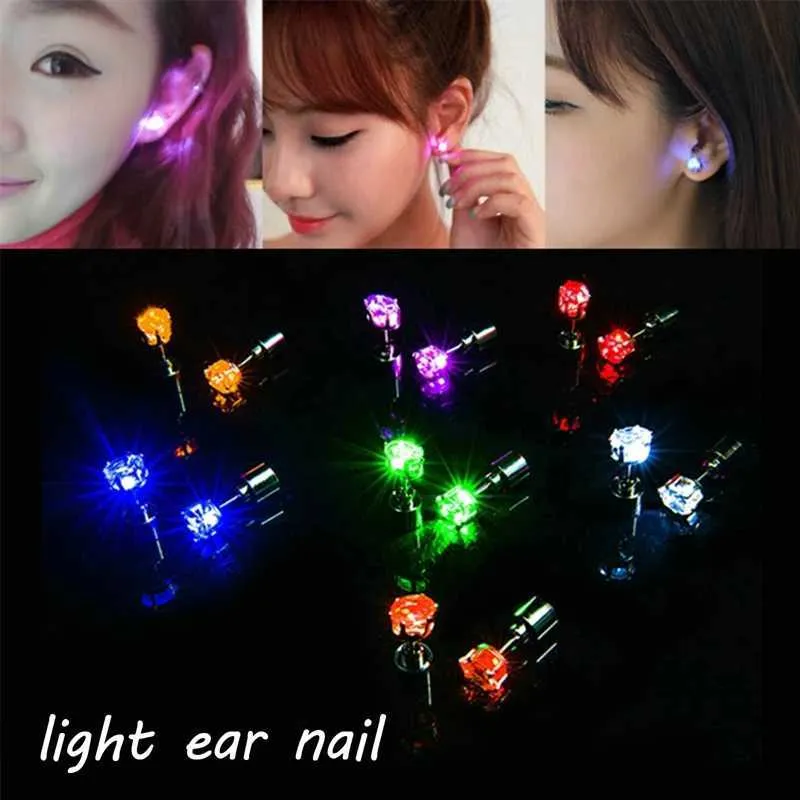 thumbnail image 2 of Flashing LED Light Cubic Zirconia Stud Earrings – Battery Powered Party Jewelry – Stainless Steel 2 of 5