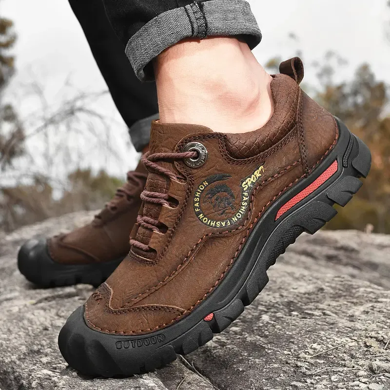 Waterproof Brown Leather Hiking Shoes for Men Size 47 Trekking