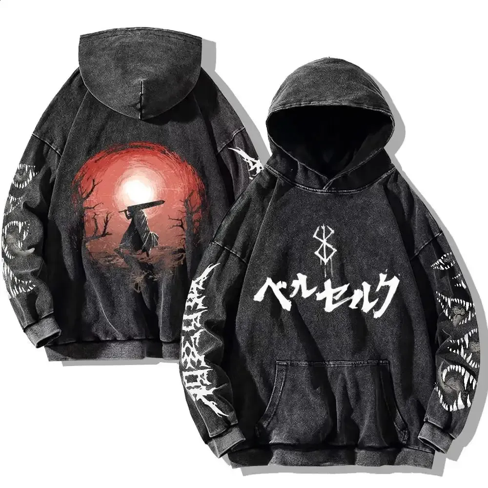 Gothic Print Hoodie: Vintage Washed Hip Hop Sweatshirt