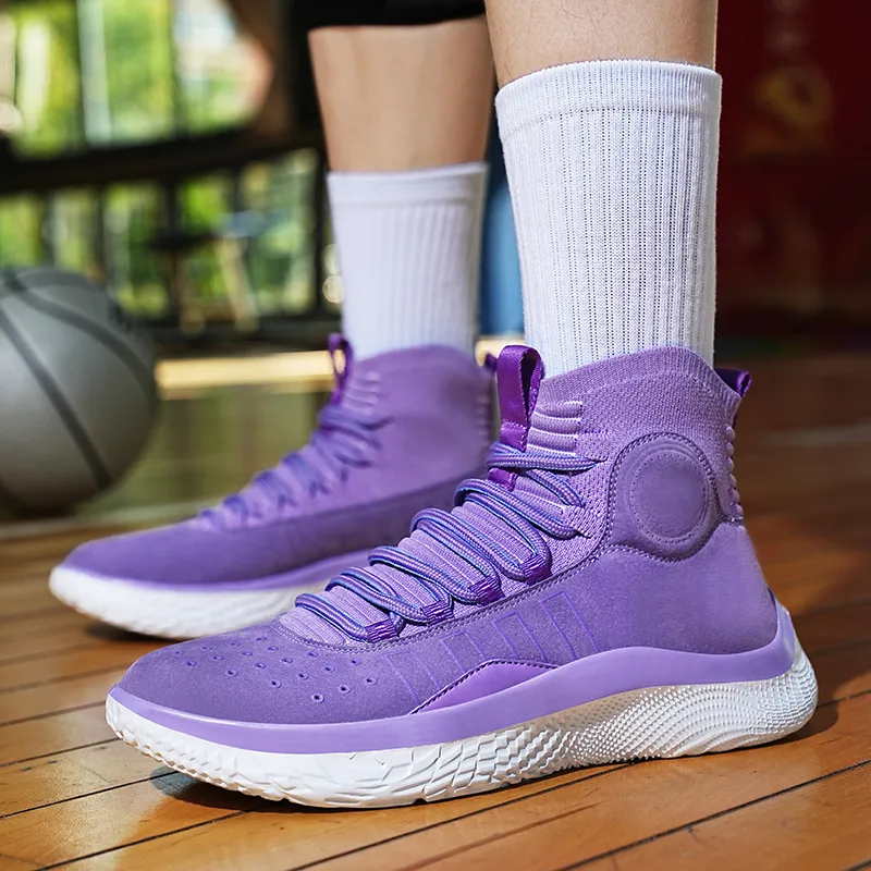 Professional High Top Purple Basketball Shoes Lightweight Athletic Sneakers for Men