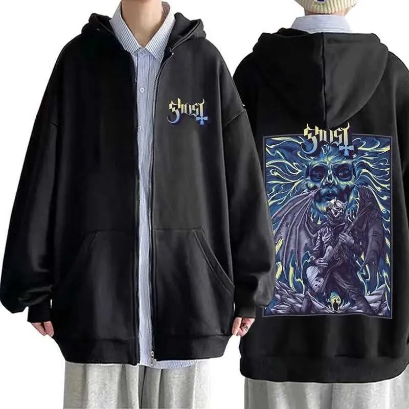 Gothic Retro Rock Metal Ghost Band Zipper zip up hoodie for