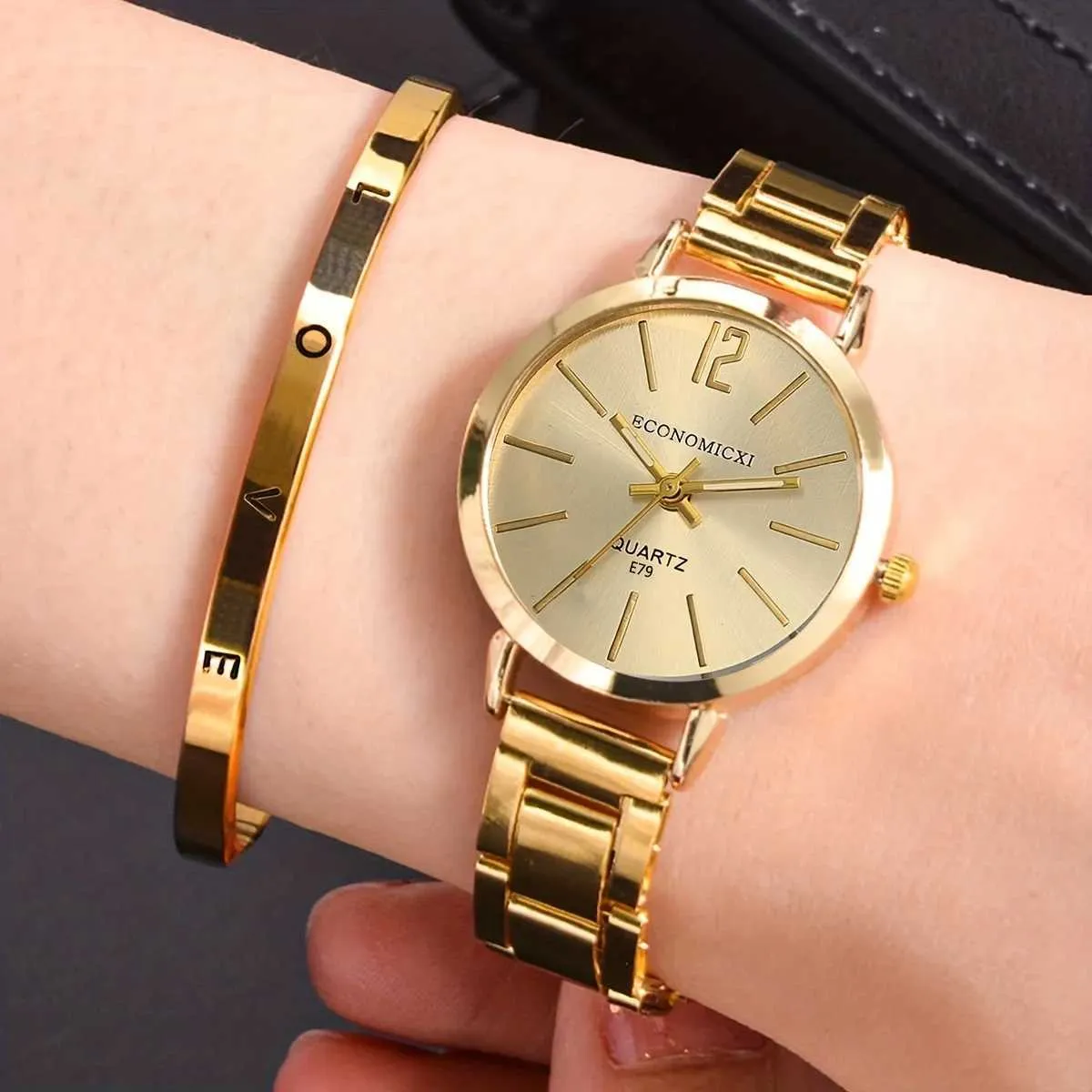 Womens Hip Hop Gold Watch Hip Hop Personalized Custom Watch with Stainless Steel Strap  main image 2