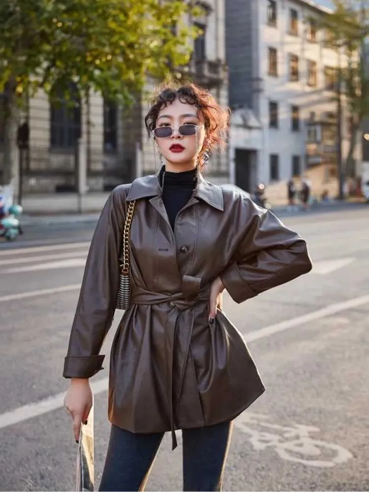 【超目玉枠】 leather Leather Collar Retro High-Quality jacket Women for Clothing