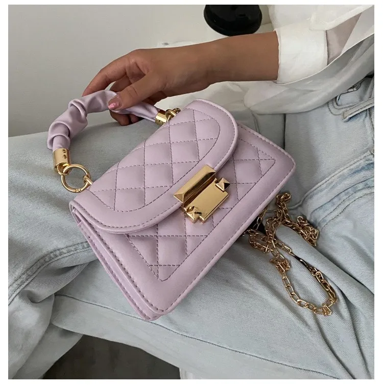 韓国 人気[LEATHERY] FLAP CHAIN SHOULDER BAG 2024 Korean Fashion Chain White Shoulder Bags Sale Popular