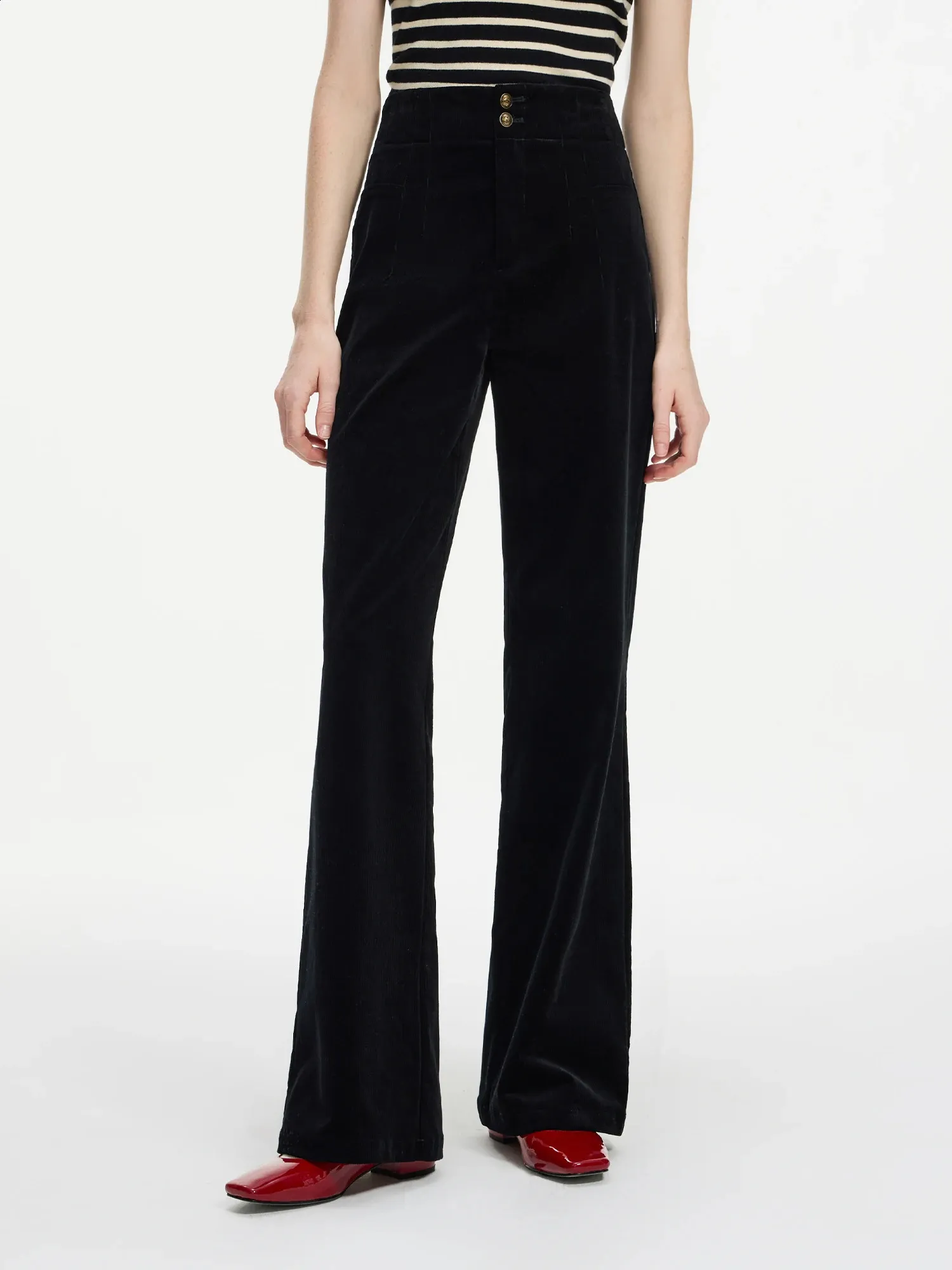 Womens Corduroy Trousers: Retro Style, Full Length, Dark