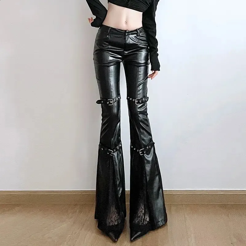 パンツ 90s john cherpas python leather flare PT Shining Pants - Retro Gothic Buckle Lace Patchwork Ultra