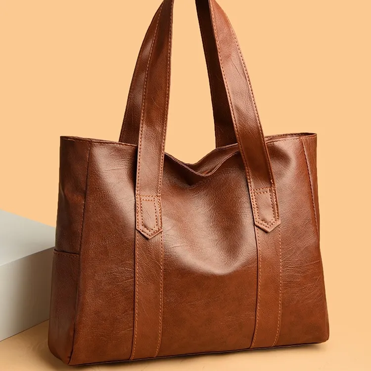 Soft Leather Zipper Tote: Large Capacity Shoulder Bag Shop Now