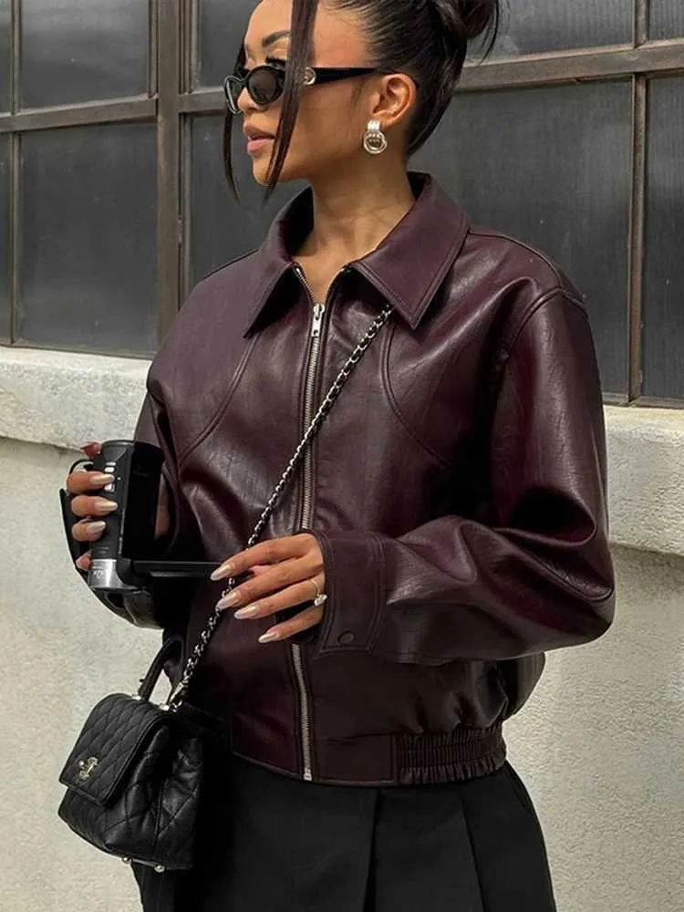 Save Big on Bulk Leather Bomber Jacket Ladies Faux Leather Bomber Jacket  Womens Vintage Chic Turn Down Collar Long Sleeve Motorcycle Coat, Autumn  Lady