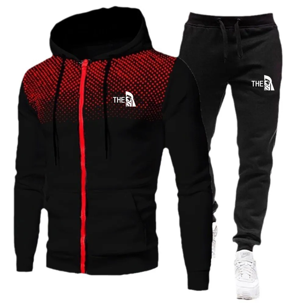 Men s 2024 Fashion Fleece Athletic Sportswear Hooded Tracksuit Set