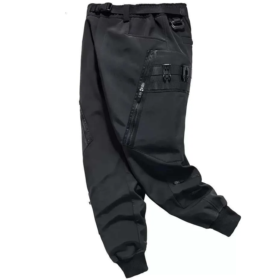 【BAON】Sakiru Banding Cargo Pants Men's Black Cyberpunk cargo trousers with Multi-Pockets