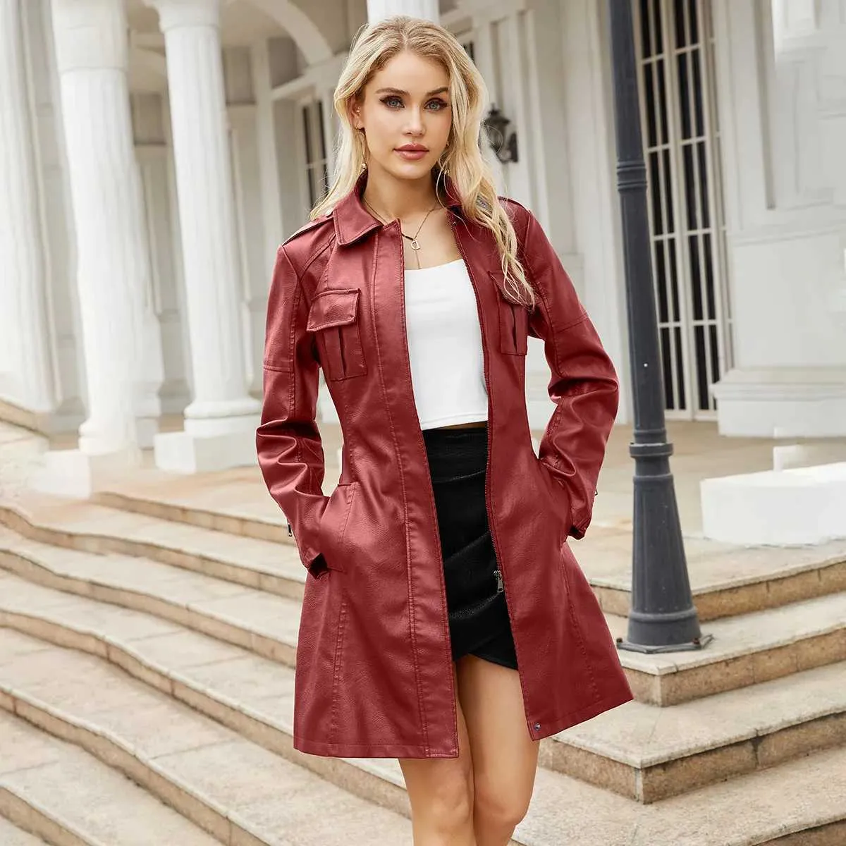 Luxury Women's Soft Leather windbreaker jacket Coat in Luxury Women's Soft Leather windbreaker jacket Coat in