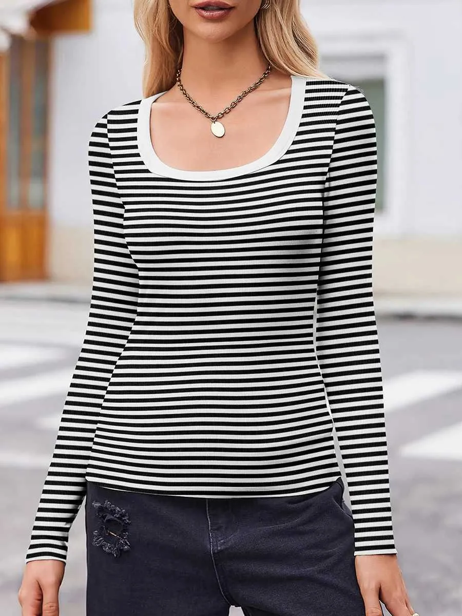 極美品✨現行 Striped Ribbed Scoopneck Tee 極美品✨現行 Striped Ribbed Scoopneck Tee - メルカリ