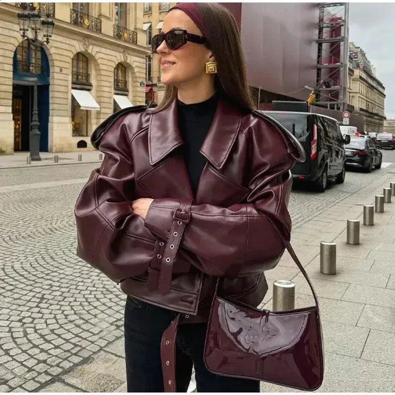 Y2K Fashion Womens Leather Brown Leather Jacket Womens With