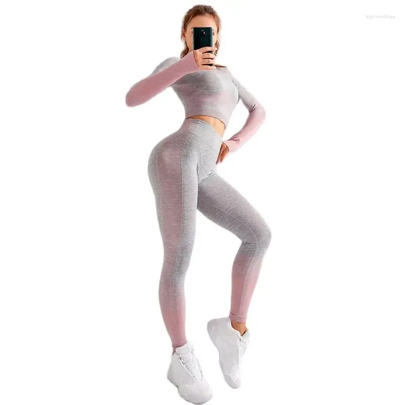 Womens Active Gym Set Down With Long Sleeve Crop Top Seamless Scrunch Bu Leggings And Yoga Sport Suit For Fitness And Workout From Sigmundosa 23.94 DHgate.Com