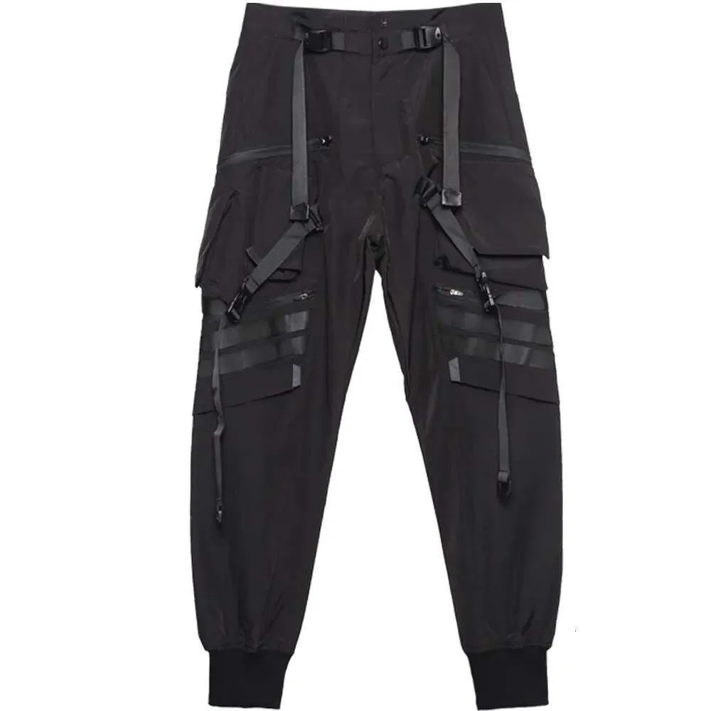 【BAON】Sakiru Banding Cargo Pants Men's Black Cyberpunk cargo trousers with Multi-Pockets