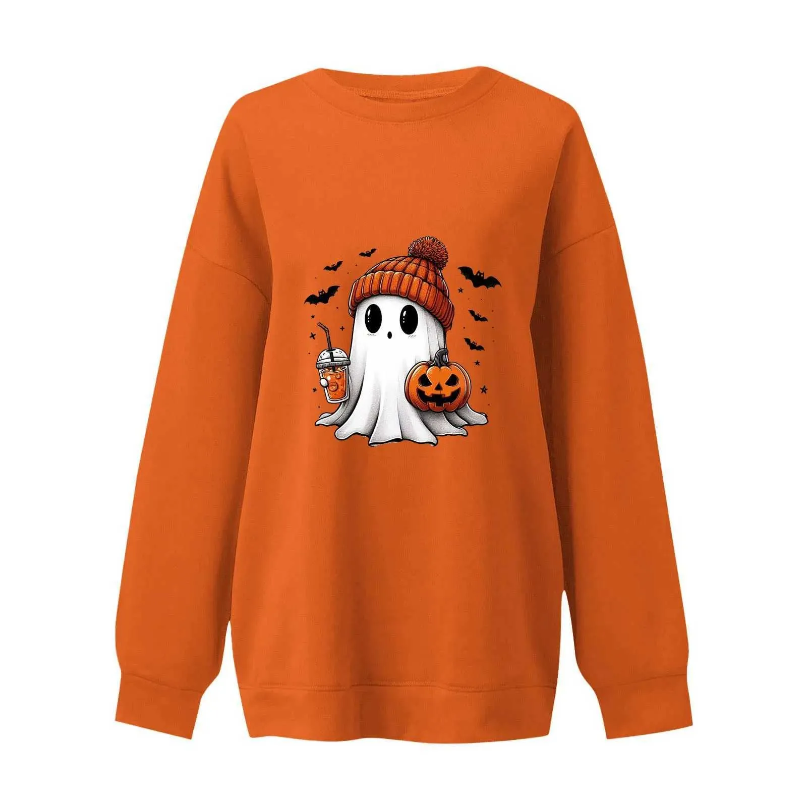 Yihaojia Women's Halloween Ghost & Pumpkin Graphic Sweatshirt - Funny Spooky Season Pullover Long Sleeve