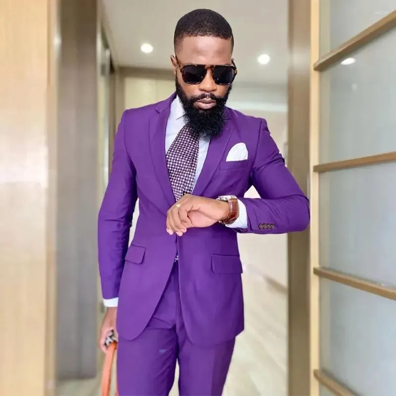Peak Lapel Suit Purple Slim Suit Men's 2-Piece Slim Fit Single