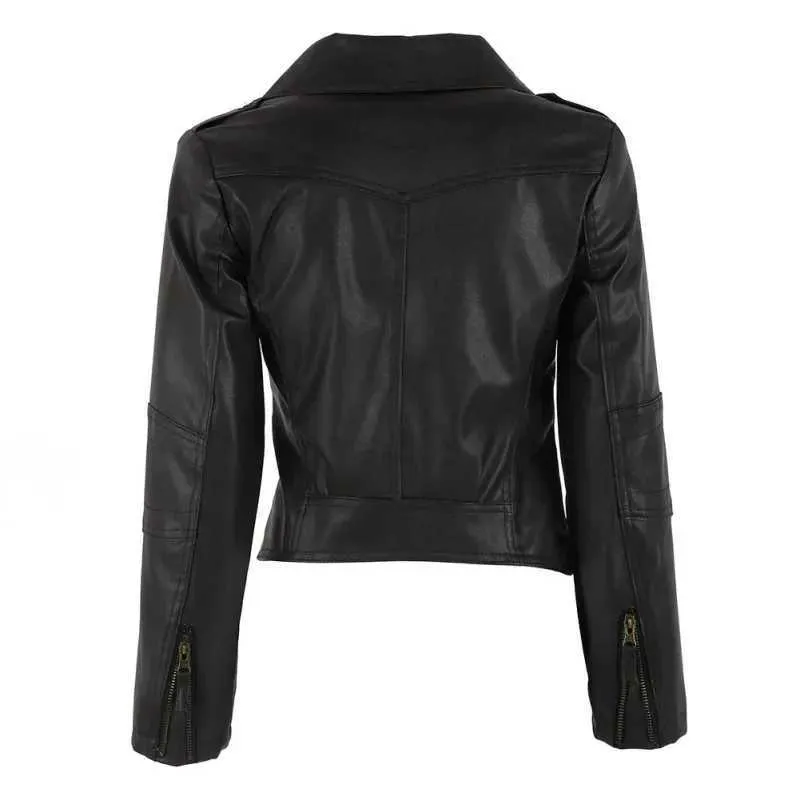 Women Leather Motorcycle Zipper Collar Punk Coat Biker