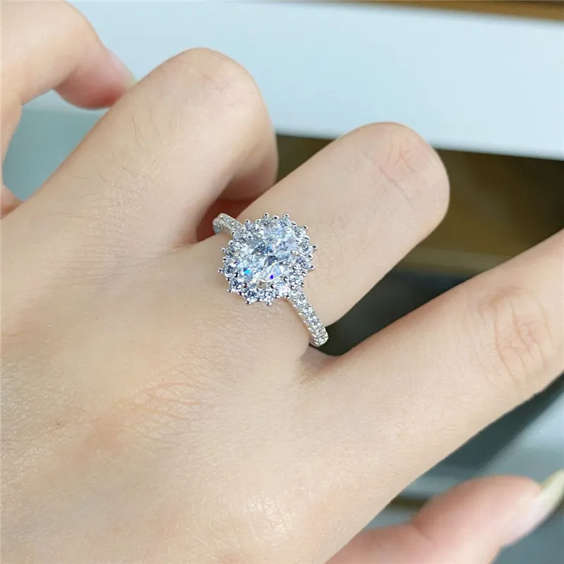 EAMTI Juego De Anillos Para Boda De Plata De Ley 925 Con Circonia Cúbica De 1.25 Quilates En Total Con Forma De Halo Para Novia Anillos De Compromiso Con Circona Cúbica