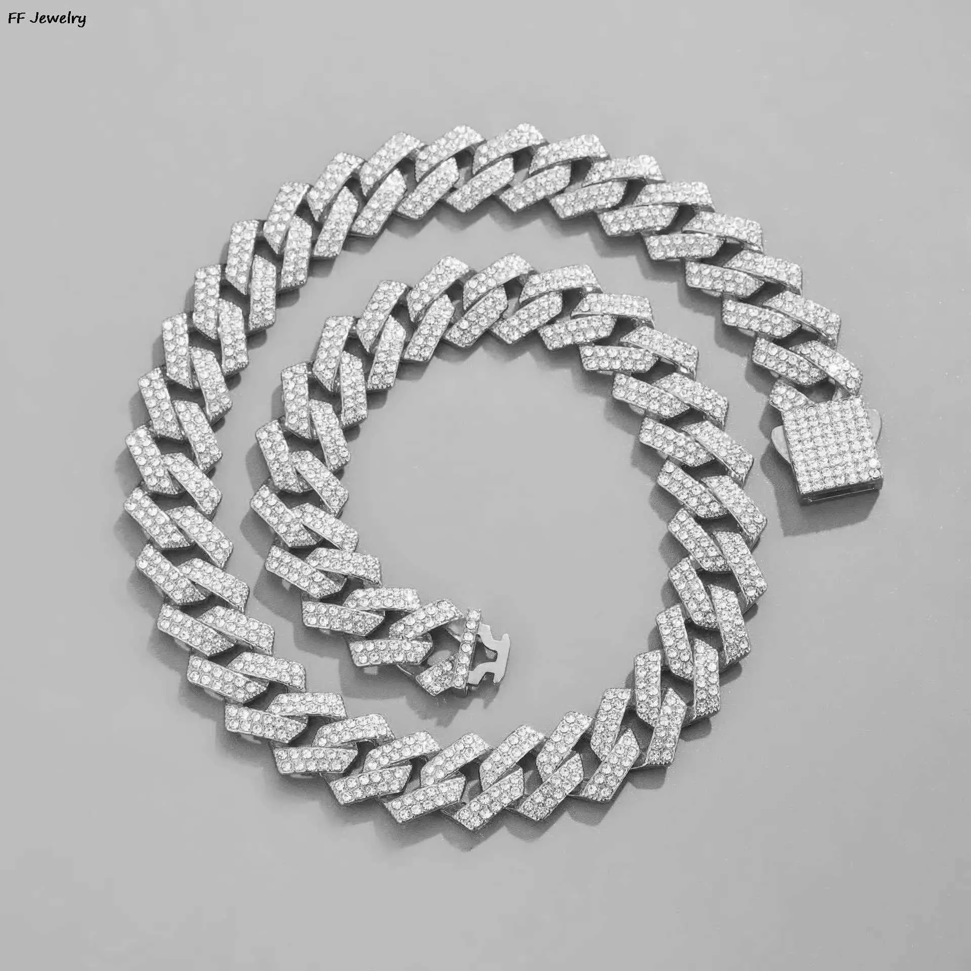 Iced Cuban Link Chain Necklace for Men - Paved CZ Rhinestones, Hip Hop ...