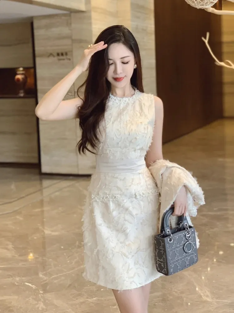 Vintage Beige Acetate Dress Set With Pearl... From Zara04, $28.78 |  DHgate.Com