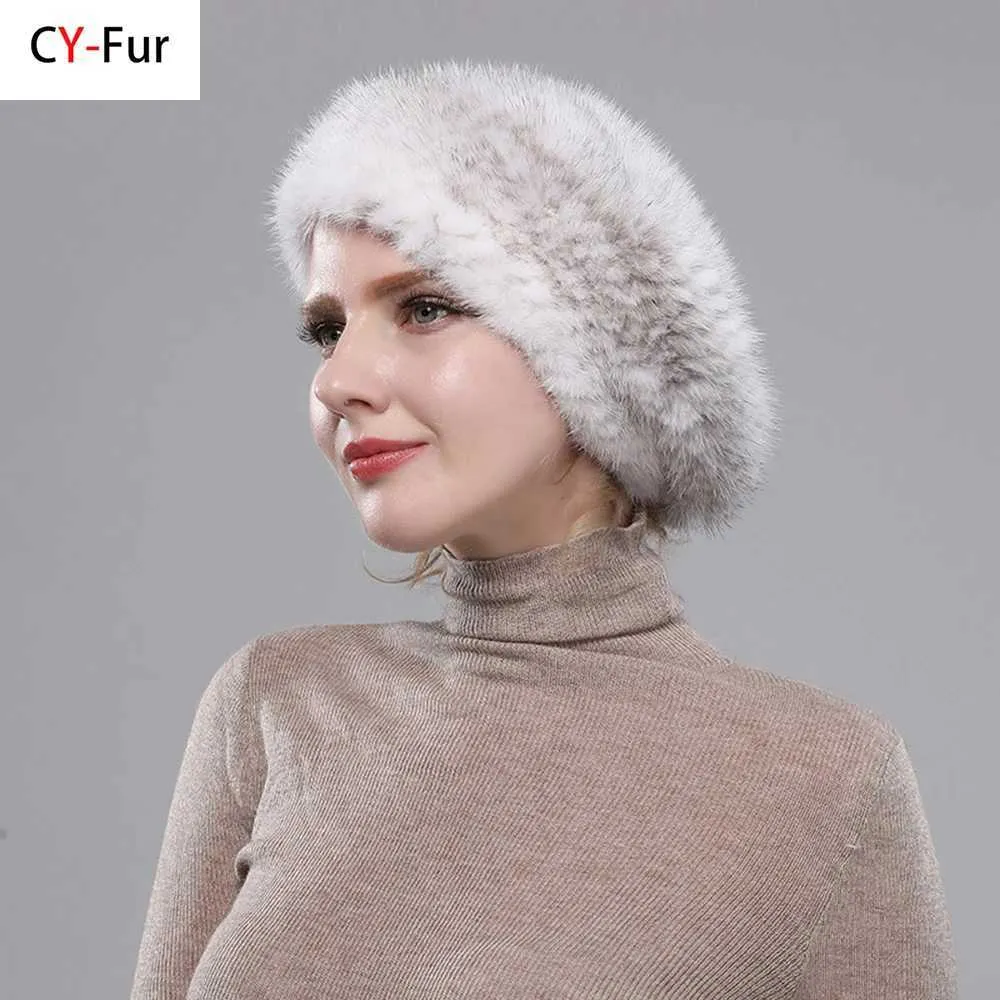 Elegant real mink  Fur Hat Valpeak Womens Winter Hat Knitted Mink Real Fur Hats with  main image 2