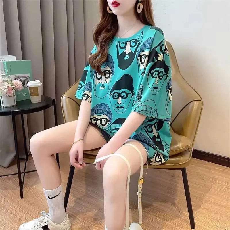 Zomer dames T -shirt oversized korte mouw streetwear grafisch tee hiphop stijl paar casual top-white,XL