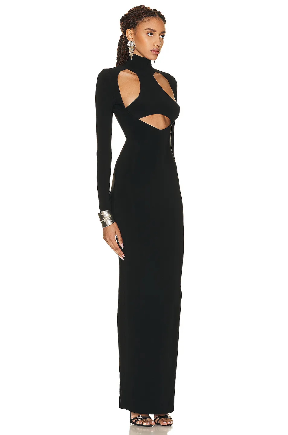 plus size maxi bodycon dress Plus Size Daily Black Hollow Out Shiny Bow Long Sleeve Round Neck Bodycon  Maxi Dress main image 0