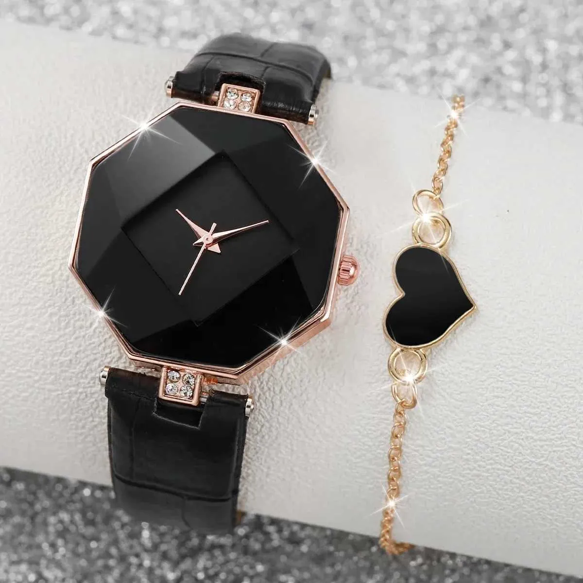 2pcs Watch and Bracelet Set Women Quartz Watch + Heart Bracelet Bling Silver Fashion Women Elagant Watch Casual Simple Steel Strap Quartz  main image 2