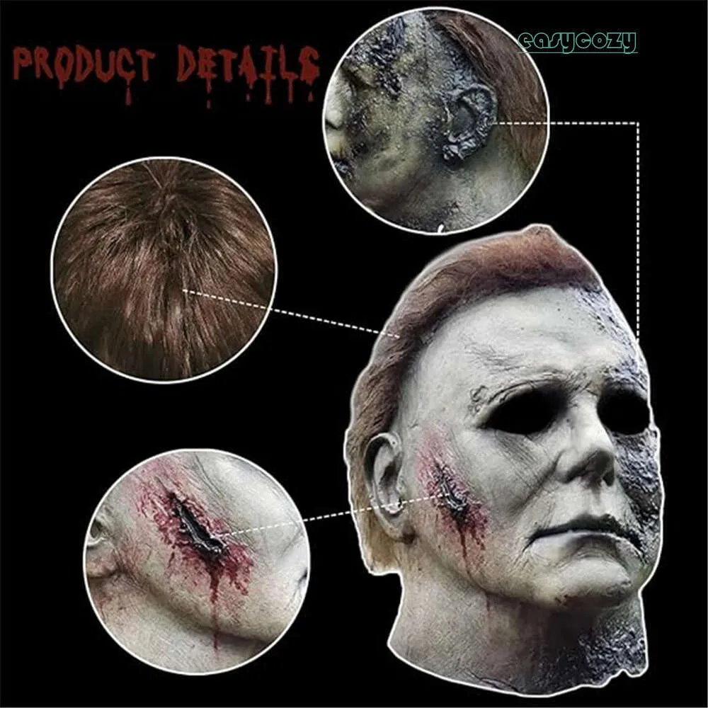 Halloween Horror Mask Scary Michael Myers Full Head Mask Creepy Cosplay Costume Latex Props For Adults Carnival Party Mask