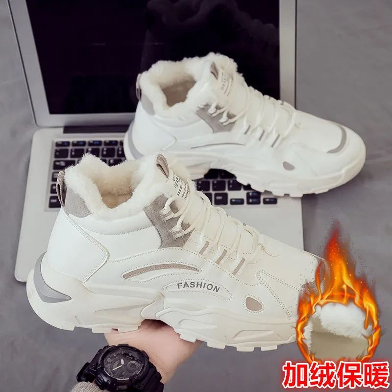 Mens High Top Casual Shoes Plush Insulated Winter Cotton Sneakers
