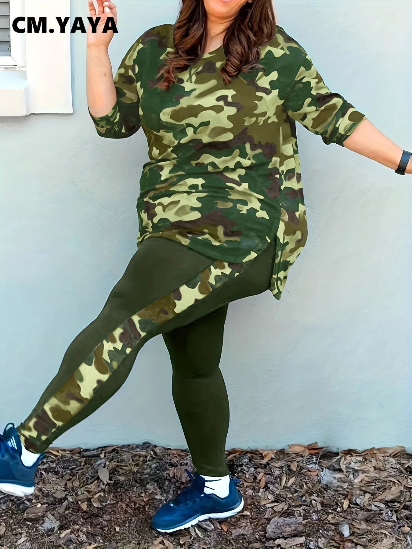 Oversized Camouflage Shirt Plus Size Pants Set: Womens Long