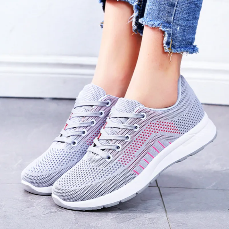 Women's Breathable Mesh Wedge Sneakers Lightweight, Lace-Up, Casual  Running Shoes for Summer