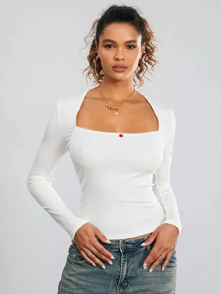 Womens Spring Shirts Ribbed Knit Top With From Jichang_store1