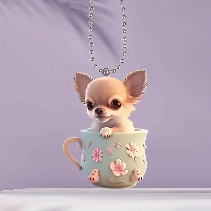 Couchette De Cercle Acrylique: Chihuahua Tea Tasse Charme, Mignon Puppy Pendentif Pour Voiture, Sacs À Dos, Décoration Intérieure Cadeaux Festifs Du 6,93 € | DHgate