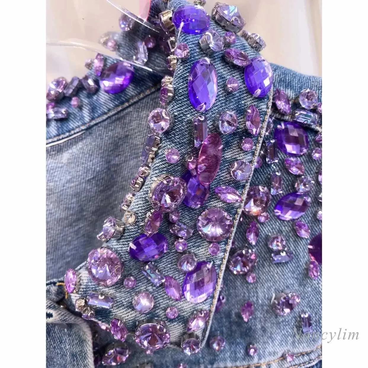 Veste Paillettes Violette Pour Femme - Style Festival Années 80 - Taille L - Manteau Métallique Brillant