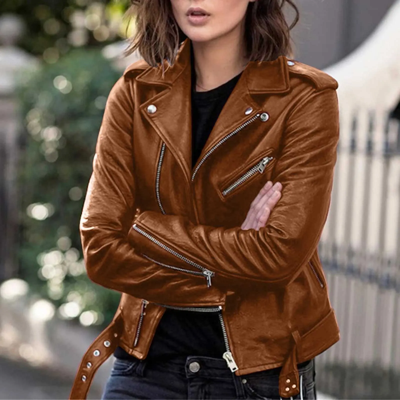 DHgate.com:Womens Plus Size PU Leather Slim Fit Zipper