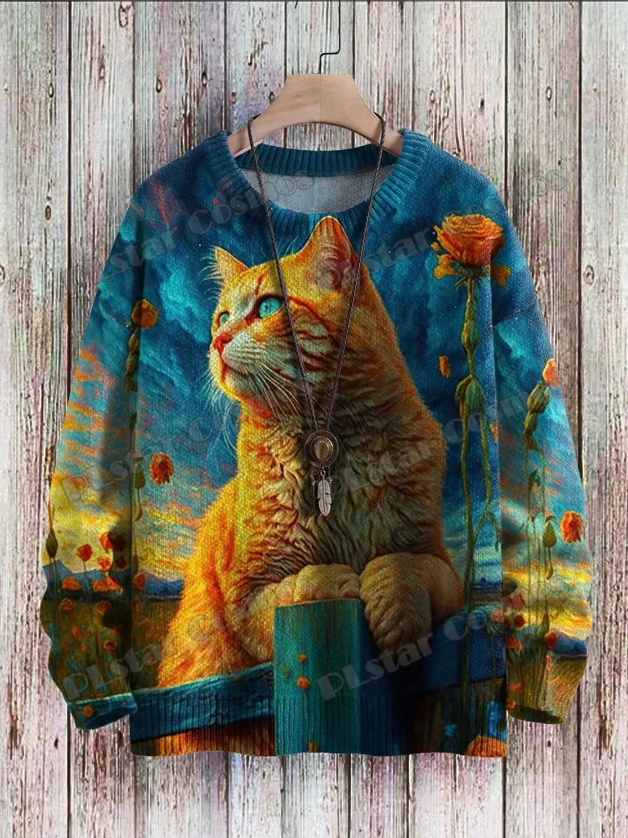 Vintage Cat Sweater: Retro Black Cat Eyes Art 3D Printed