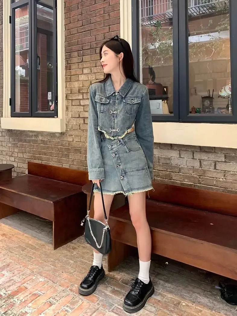 Y2K Denim Jacket & Skirt Set: High Waisted Mini Skirt Outfit