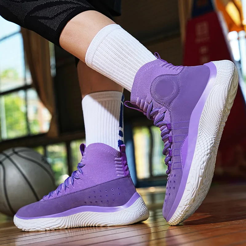 Professional High Top Purple Basketball Shoes Lightweight Athletic Sneakers for Men