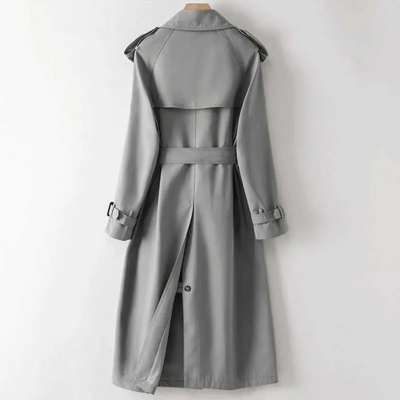2024 Spring Trench Coat Gray Mid Length Lapel Windbreaker