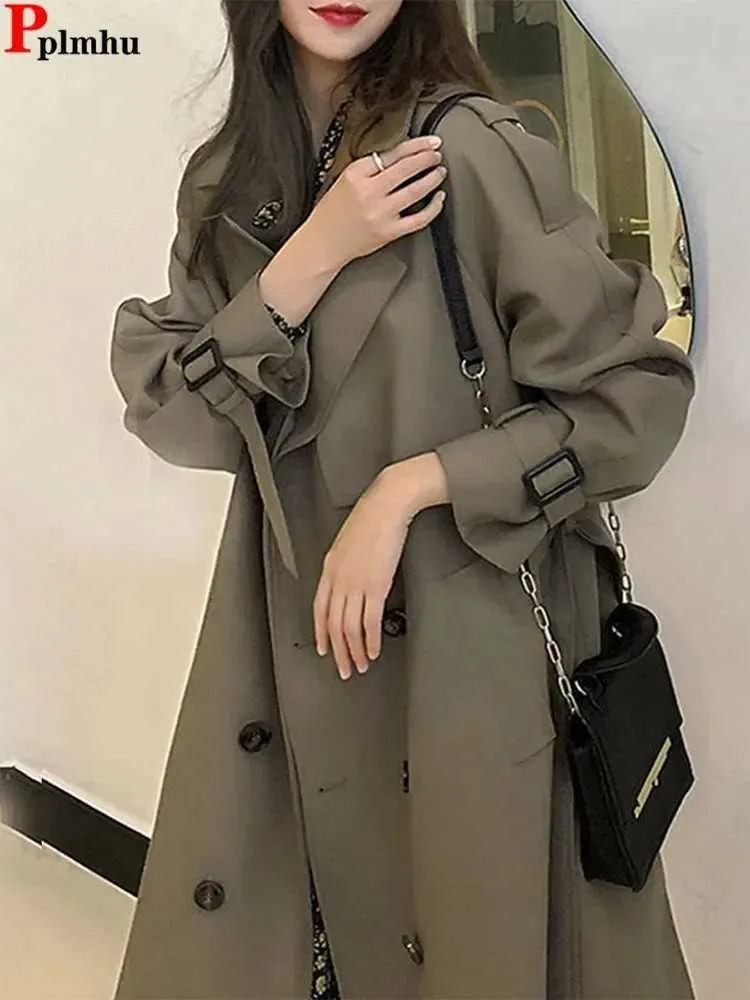 Womens Double Breasted Trench Coat - Casual Korean Gabardine