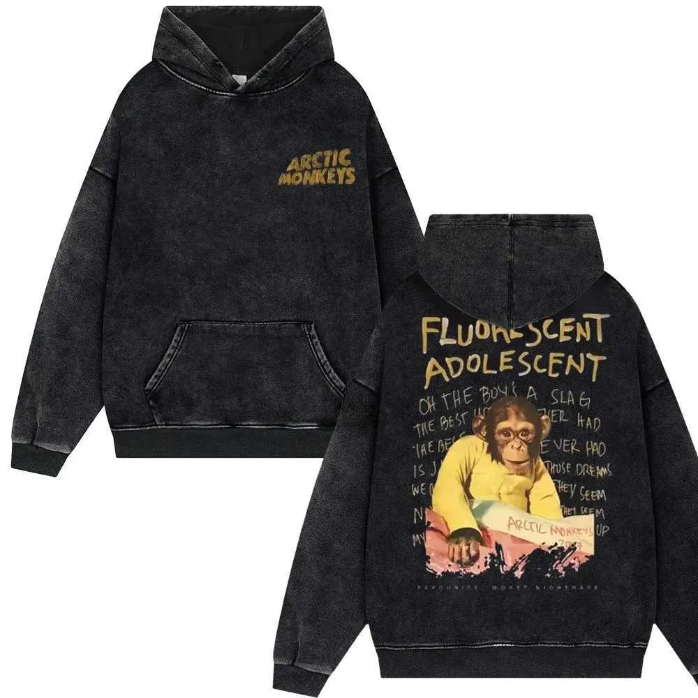 Retro Rock Arctic Monkey Faded Hoodie For Men Large Zipper