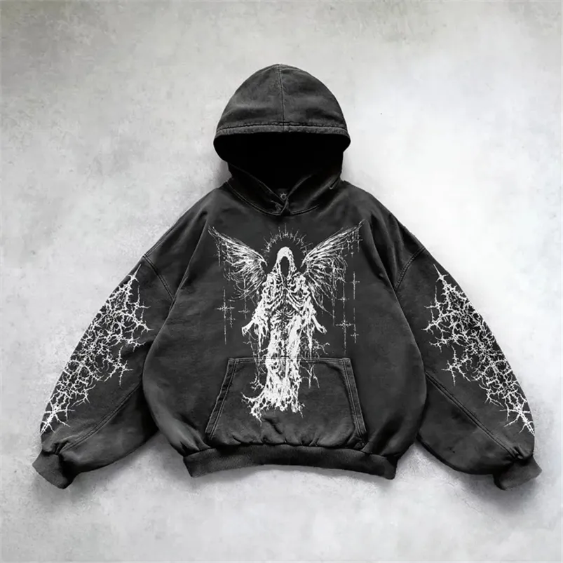 Graphic Hoodies Women: Retro Gothic Print Pullover Hoodie, Y2k
