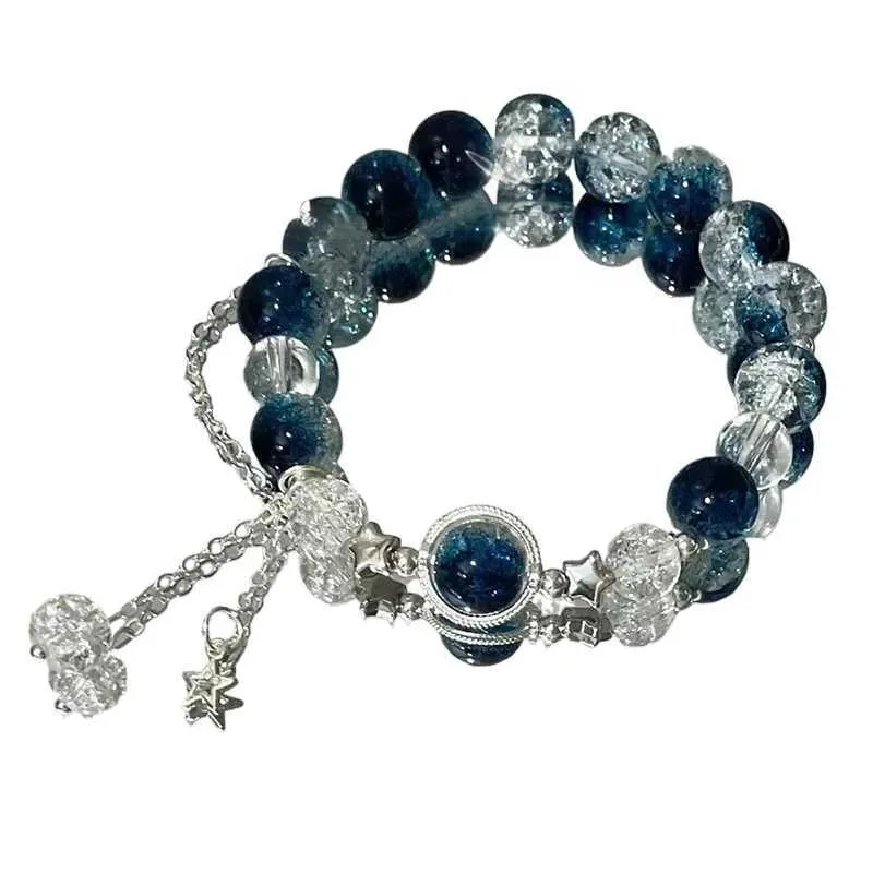 Bracciale d'argento per le donne, bracciale a catena a doppio strato con stella a sfera, bracciale dell'amicizia, bracciali di fascino per ragazze adolescenti, gioielli placcati in argento